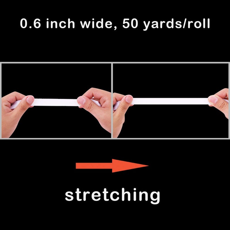 Teemico 50 Yards Elastic Foldover Ribbon Stretch Fold Over FOE Elastics for Hair Ties Headbands Making (5/8 inch Width, White) - Image 3